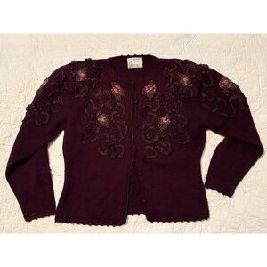 Susan Bristol Hand Embroidered Maroon Sweater Size M
